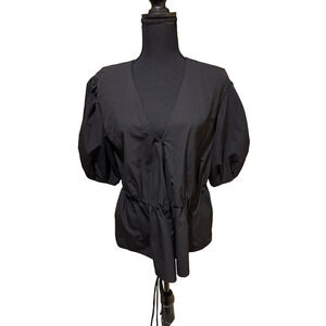 REBECCA MINKOFF BLACK V NECK SHORT SLEEVE BLOUSE